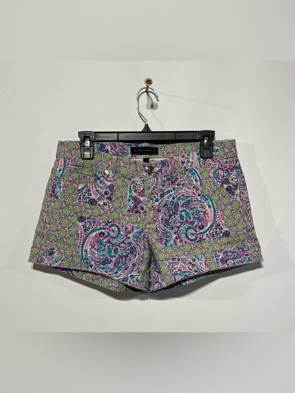 Juicy Couture Paisley Floral Denim Shorts With Gold  Detail Womens Size 28